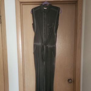 Soft Surroundings Charcoal Sleeveless Button-Front Jumpsuit with Tie